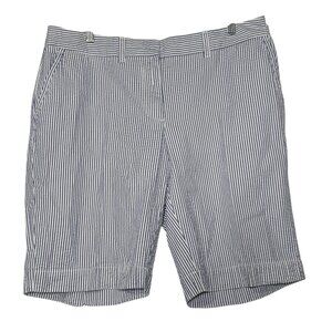 L.L. Bean Seersucker Shorts Blue and White Striped Size 14 Chino Preppy Summer